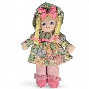 Vintage Sweetie Mine 1995 Soft Rag Doll Blonde Hair Pig Tails Floral Dress